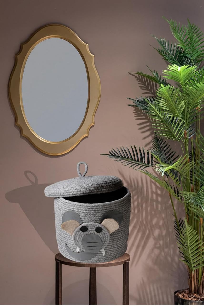 Grey Elephant Storage Basket with Lid for Kids Toy Room