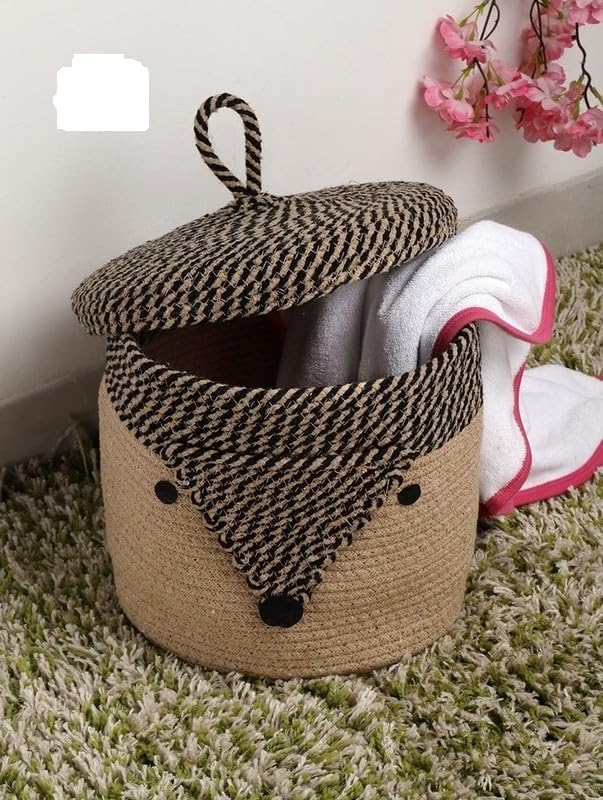 Beige Fox Storage Basket with Lid for Kids Toy Organizer