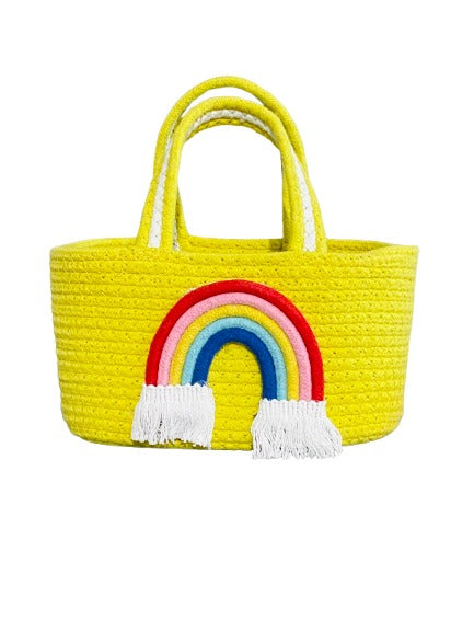 Yellow Cotton Rope Rainbow Storage Basket with Handles