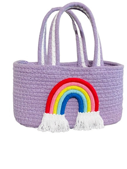 Purple Cotton Rope Rainbow Storage Basket with Handles