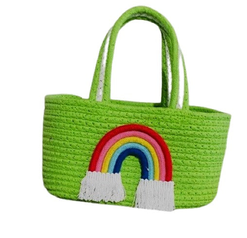 Green Cotton Rope Rainbow Storage Basket with Handles