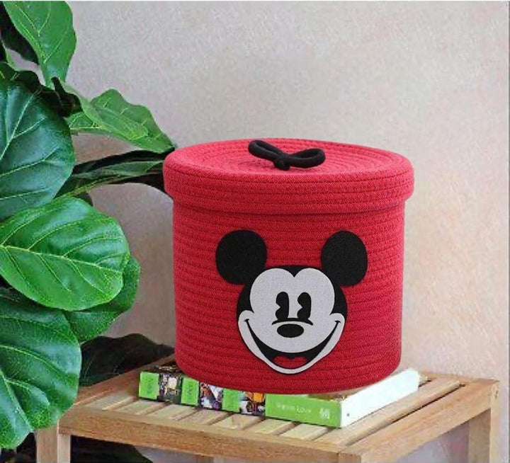 Red Mickey Mouse Storage Basket with Lid Cute Toy Box Case