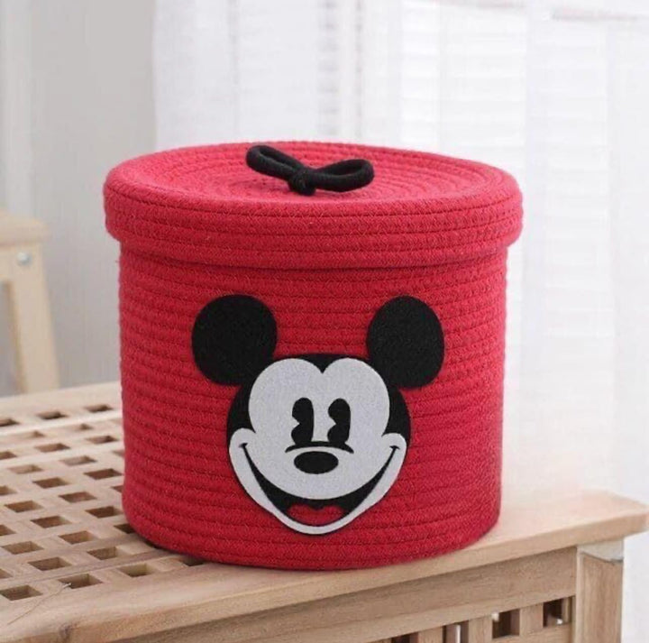 Red Mickey Mouse Storage Basket with Lid Cute Toy Box Case