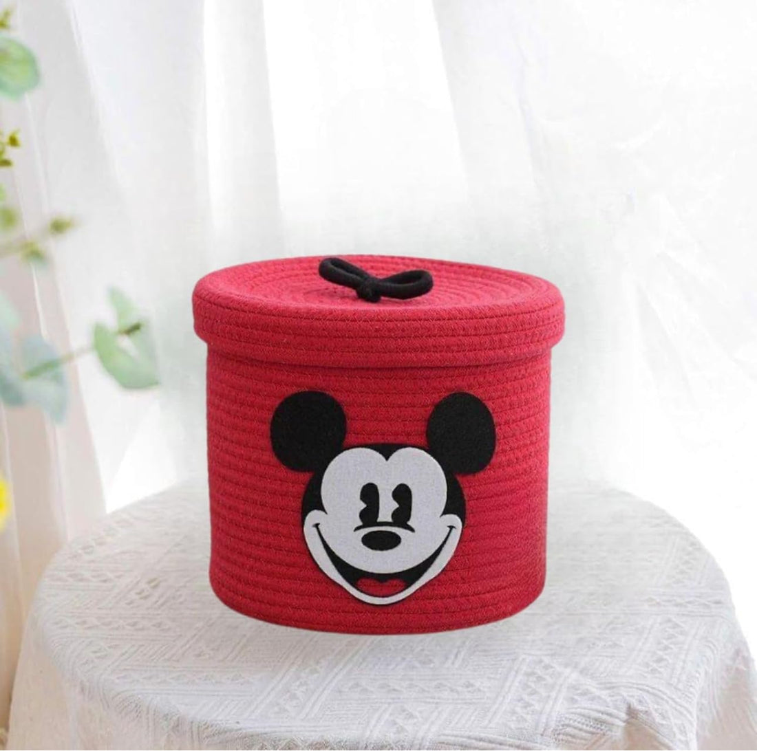 Red Mickey Mouse Storage Basket with Lid Cute Toy Box Case