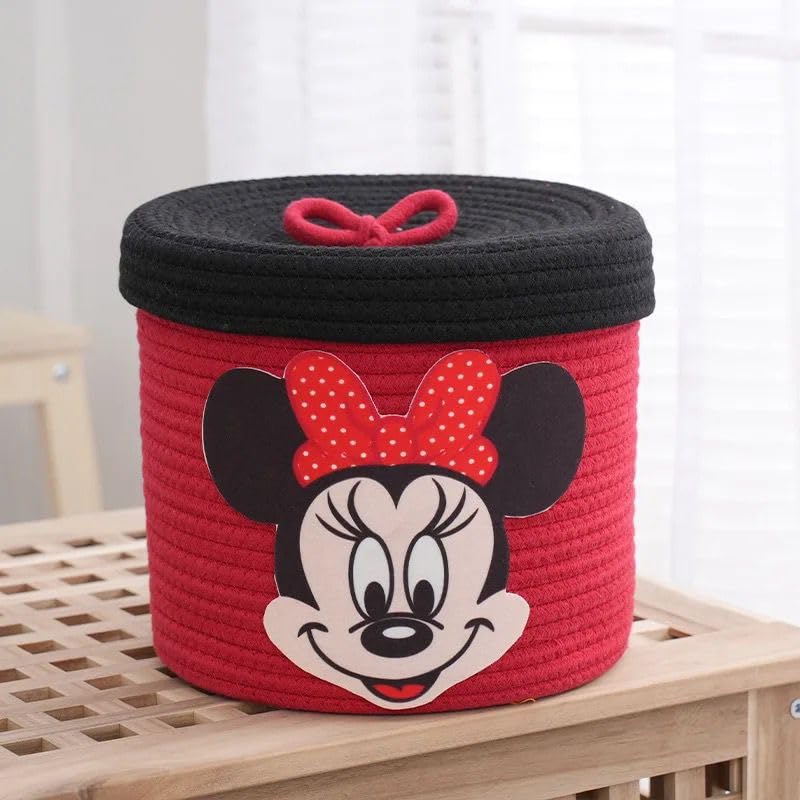 Red Mickey Mouse Storage Basket with Lid Cute Toy Box Case