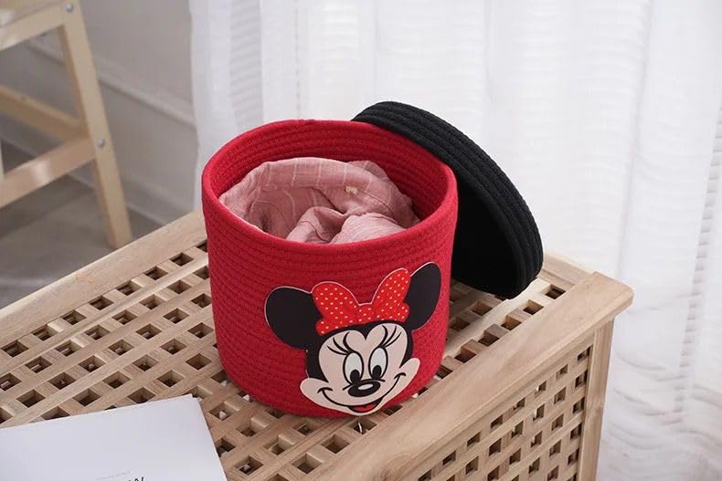 Red Mickey Mouse Storage Basket with Lid Cute Toy Box Case