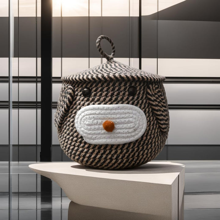 Brown & Black Cotton Rope Animal Matka Storage Basket