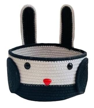 Black & White Rabbit Face Cotton Rope Matka Storage Basket