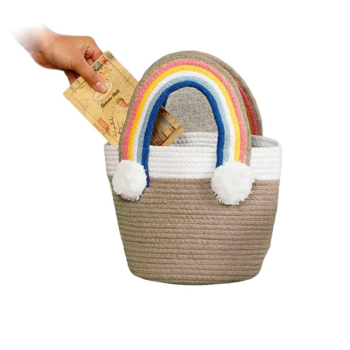 Multicolor Rainbow Cotton Rope Storage Basket Organizer