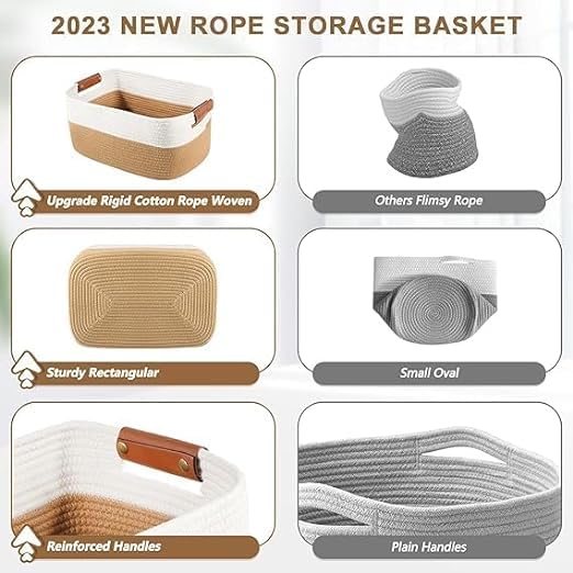 Beige & White Cotton Rope Storage Bowl with Handles
