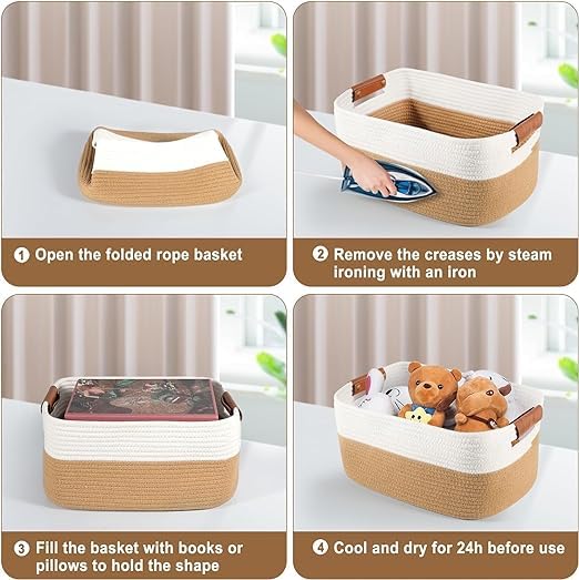 Beige & White Cotton Rope Storage Bowl with Handles