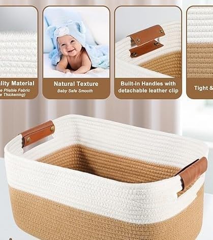 Beige & White Cotton Rope Storage Bowl with Handles