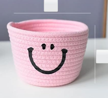 Light Pink Cotton Rope Storage Bowl with Smile