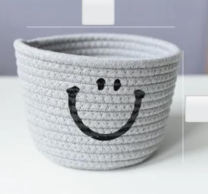Light Grey Cotton Rope Storage Bowl with Smile