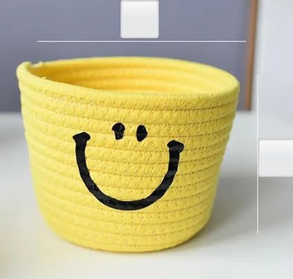 Yellow Smiley Face Cotton Rope Storage Basket