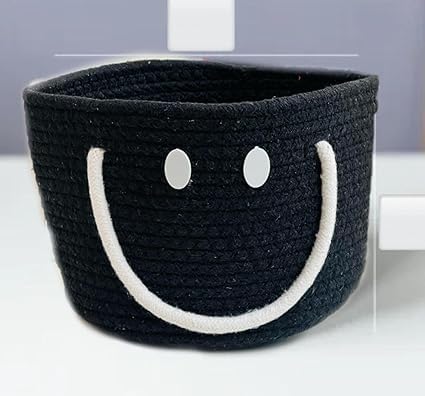 Black Cotton Rope Storage Bowl with Smile Design