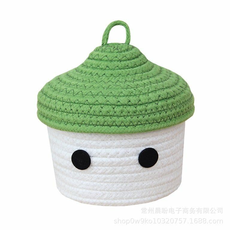 Green Acorn Storage Basket with Lid for Kids Toy Organizer