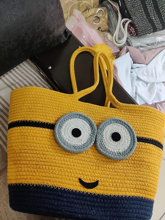 Yellow Cotton Rope Cartoon Eye Storage Basket with Handles