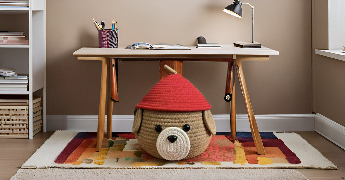 Brown & Red Cotton Rope Dog Face Matka Storage Basket