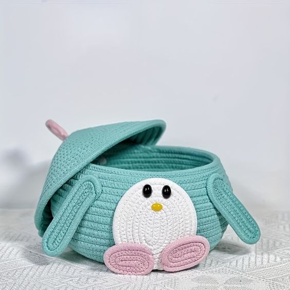Mint Green Cotton Rope Penguin Matka Storage Basket