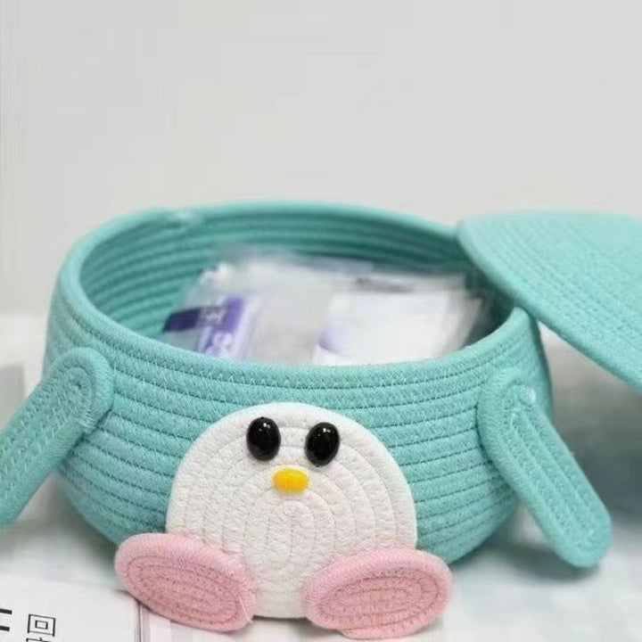 Mint Green Cotton Rope Penguin Matka Storage Basket