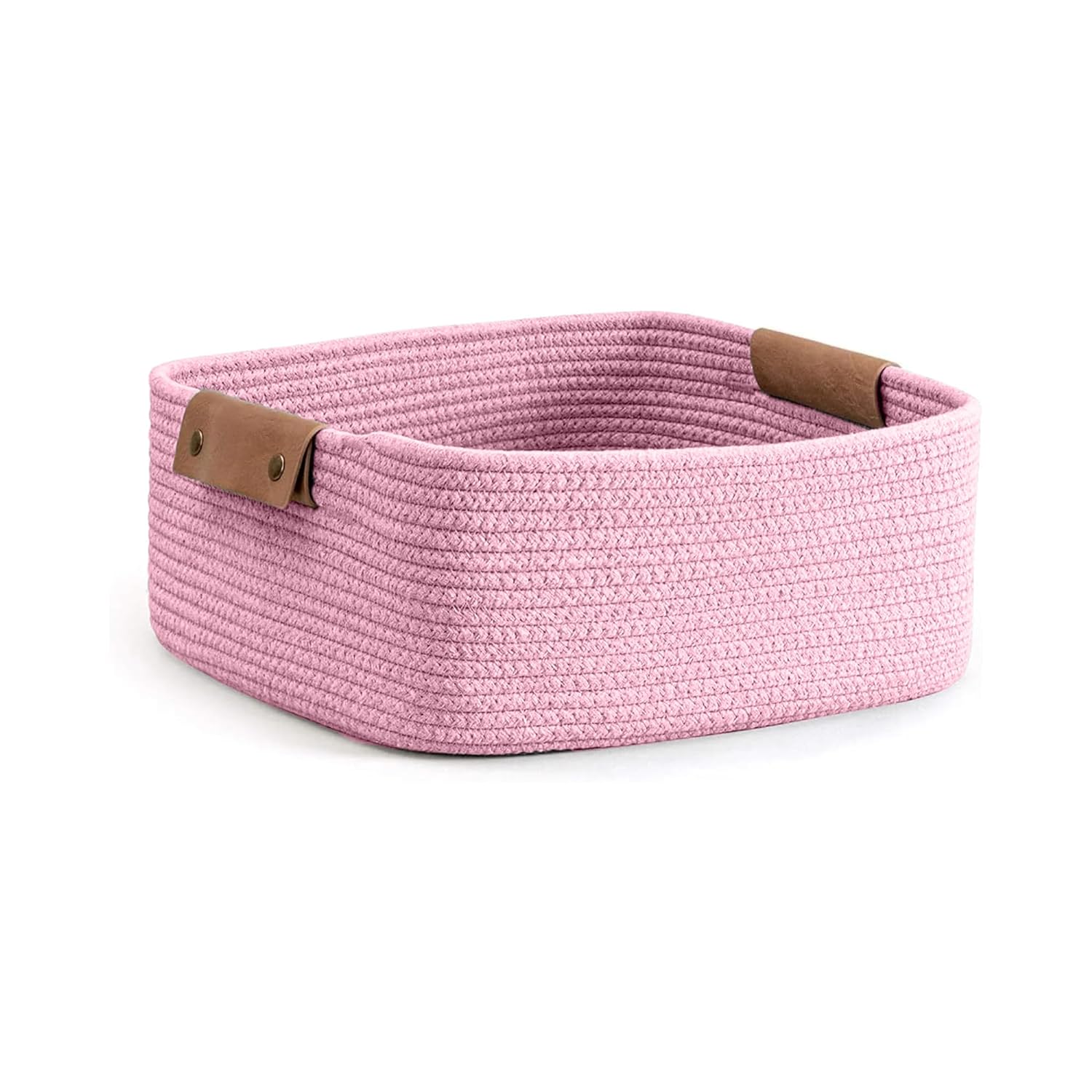 Soft Pink Cotton Rope Storage Basket with Handles