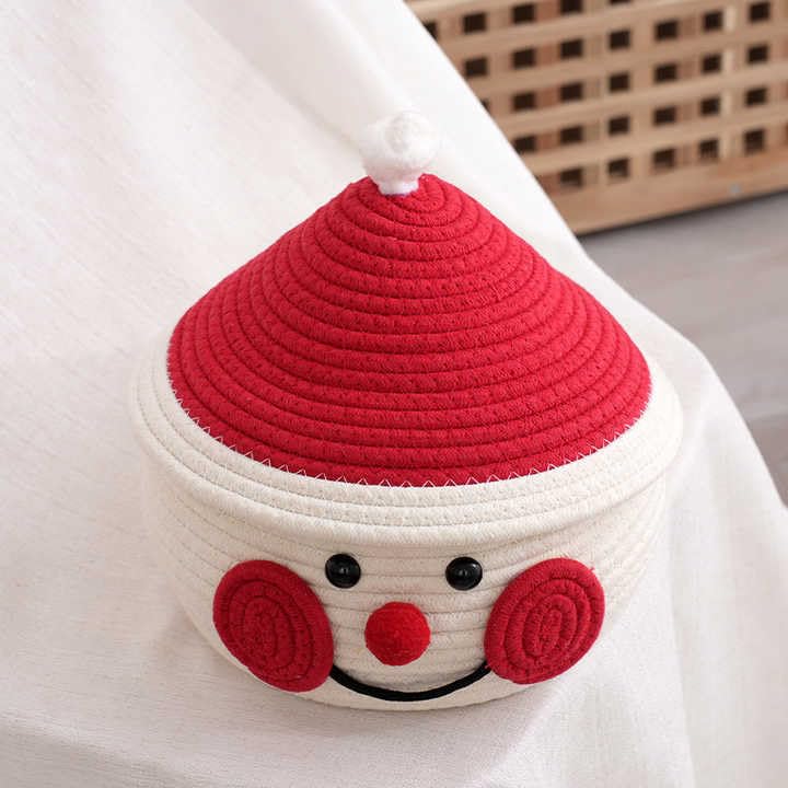 Cream & Red Cotton Rope Santa Face Matka Storage Basket