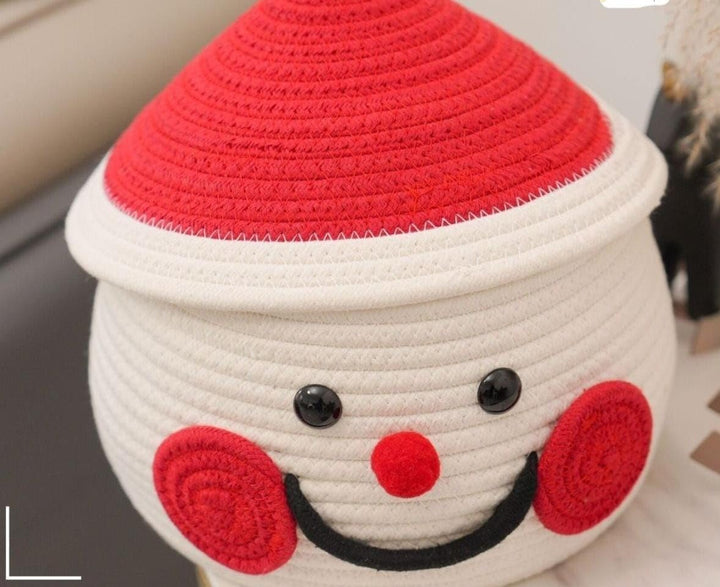 Cream & Red Cotton Rope Santa Face Matka Storage Basket
