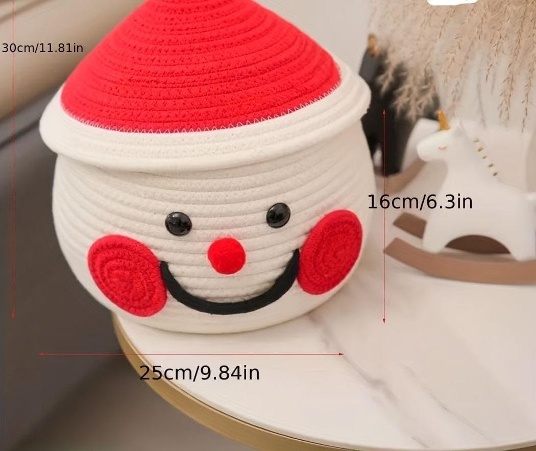 Cream & Red Cotton Rope Santa Face Matka Storage Basket